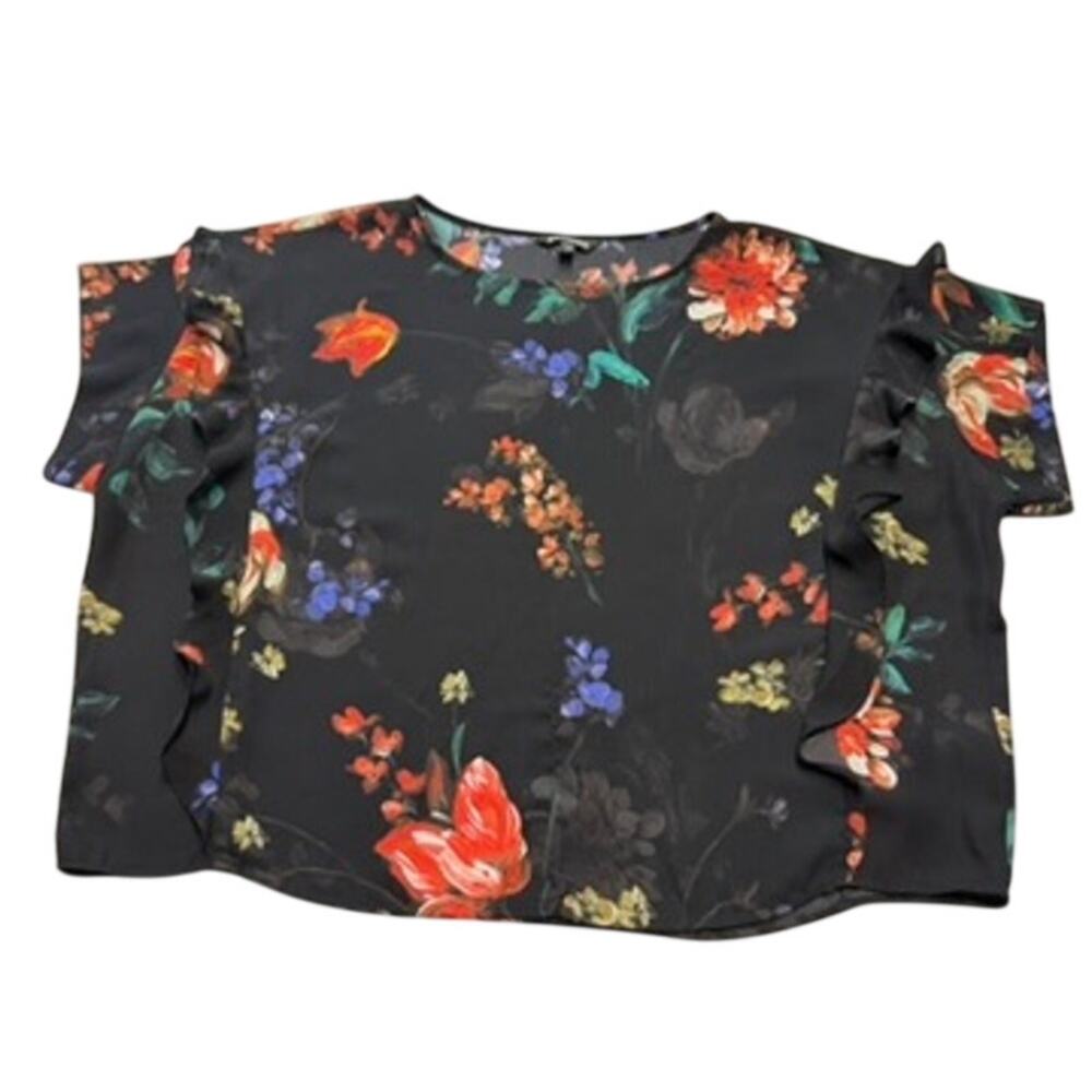 Express Women's Boxy Floral Print Blouse in Black Multi, Size L